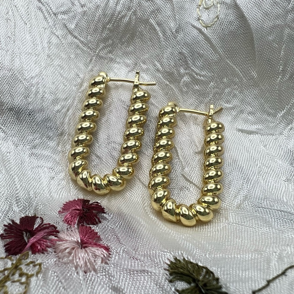 14k Gold Filled Oblong Spiral Huggie Earrings